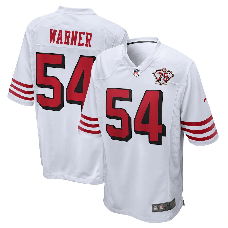 Men San Francisco 49ers #54 Fred Warner White 75th Anniversary Throwback Game NFL Jersey